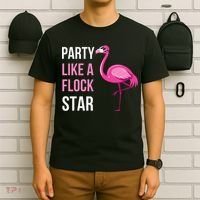 Party Like A Flock Star Pink Flamingo T-Shirt thumb 6