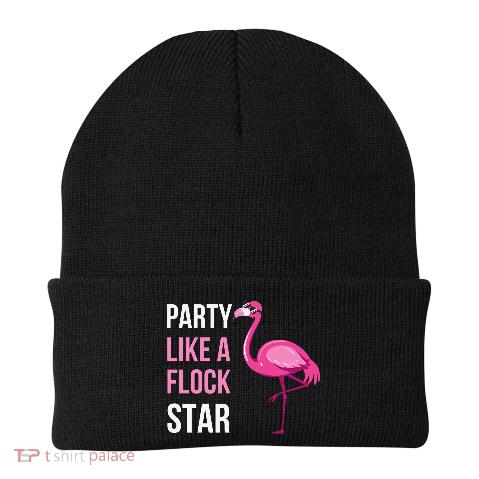 Party Like A Flock Star Pink Flamingo Beanie