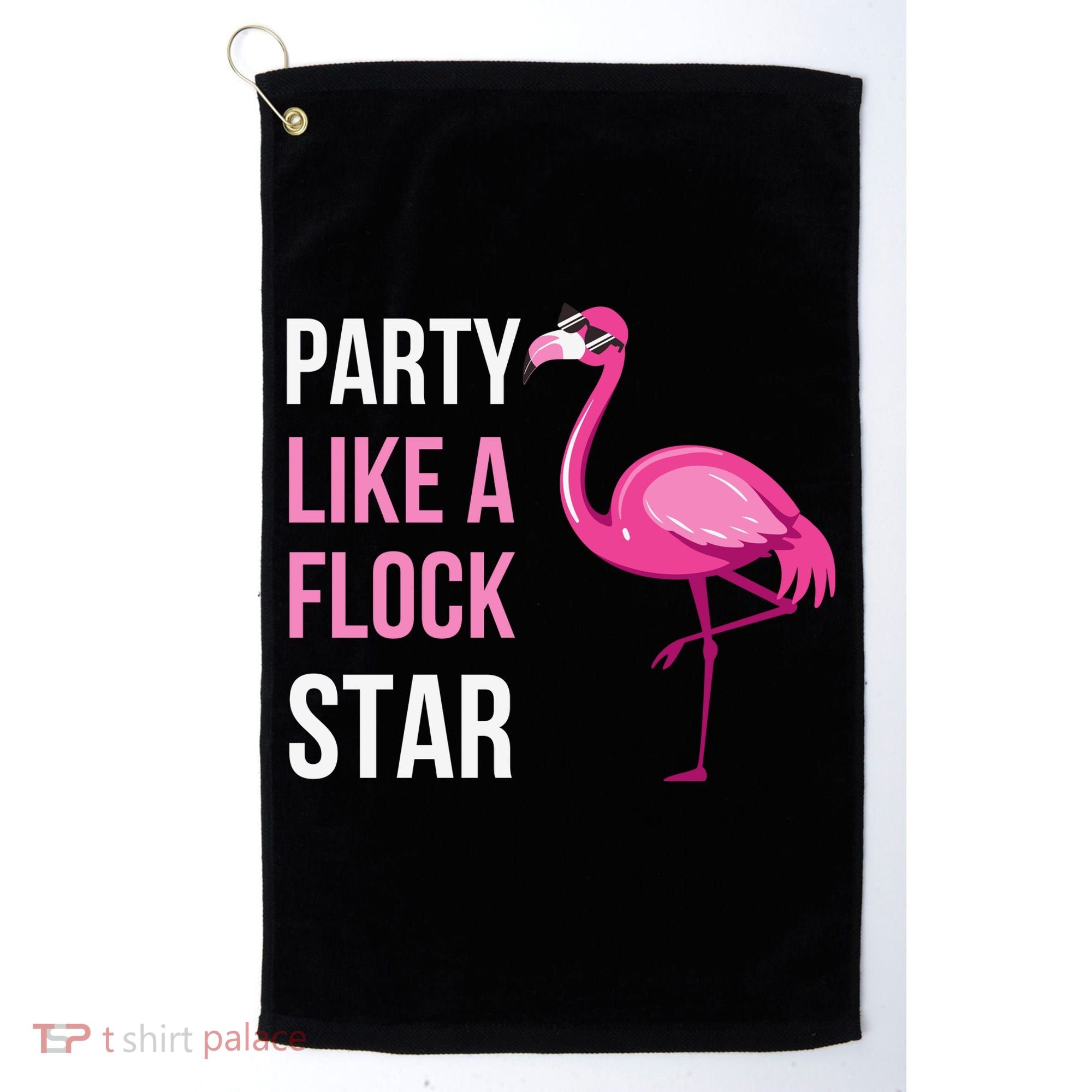 Party Like A Flock Star Pink Flamingo Golf Towel