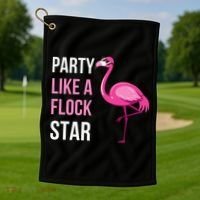 Party Like A Flock Star Pink Flamingo Golf Towel thumb 1