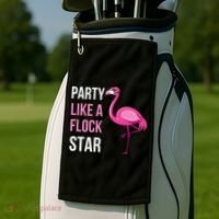 Party Like A Flock Star Pink Flamingo Golf Towel thumb 2