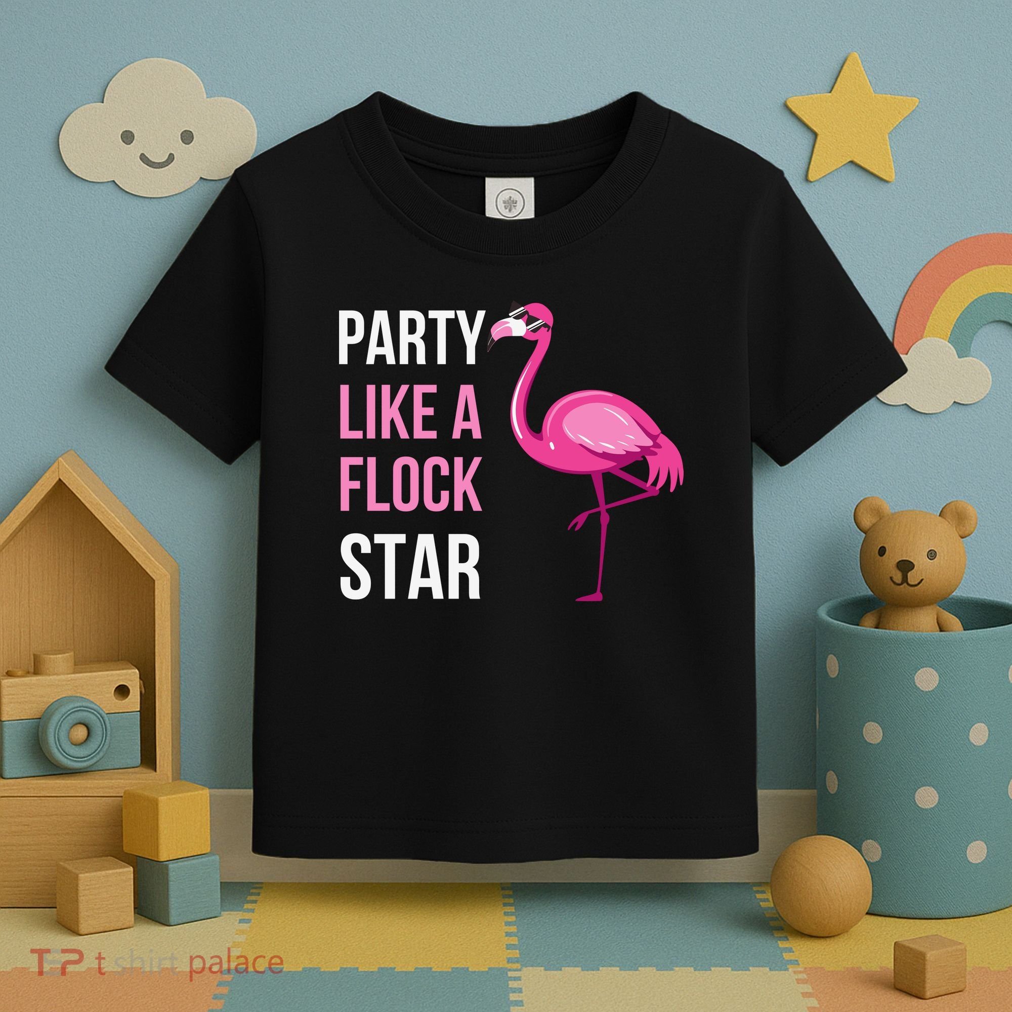 Party Like A Flock Star Pink Flamingo Toddler T-Shirt