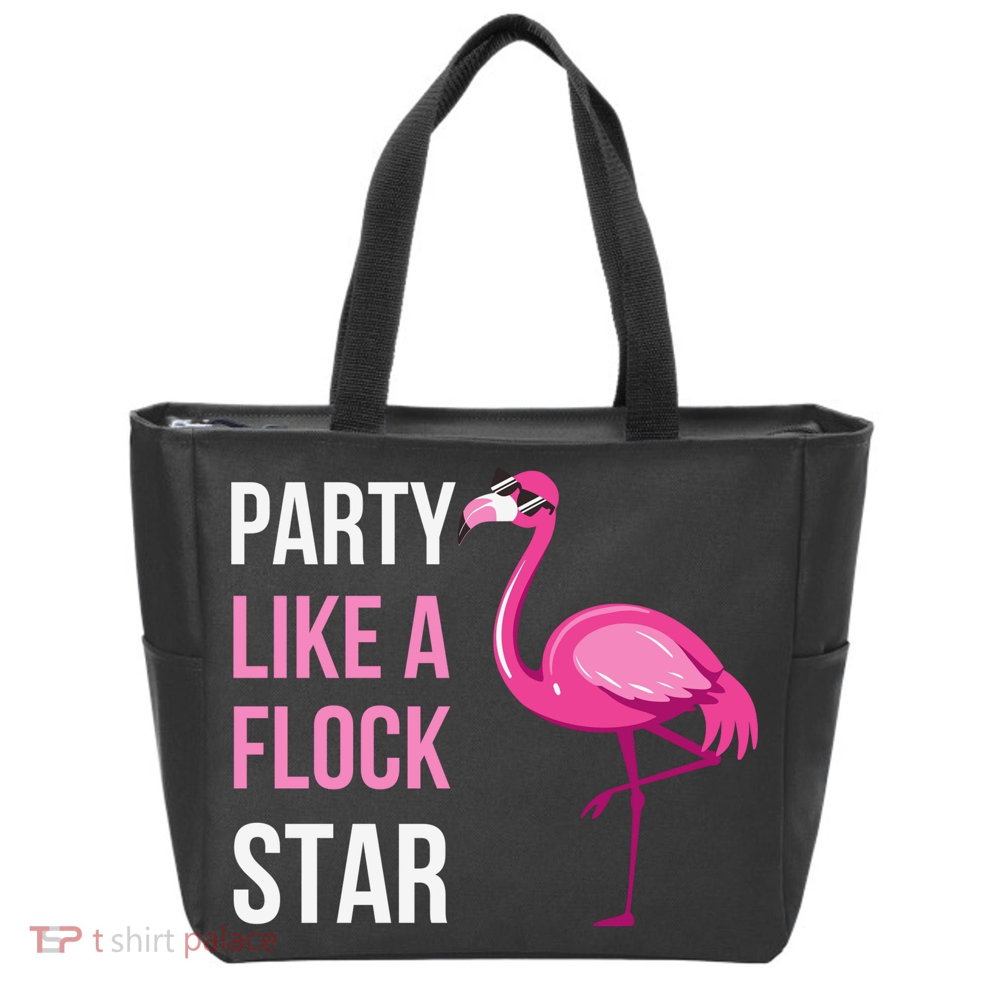 Party Like A Flock Star Pink Flamingo Tote Bag