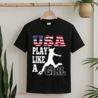 Play Like A Girl US American Flag Patriotic Soccer T-Shirt thumb 2