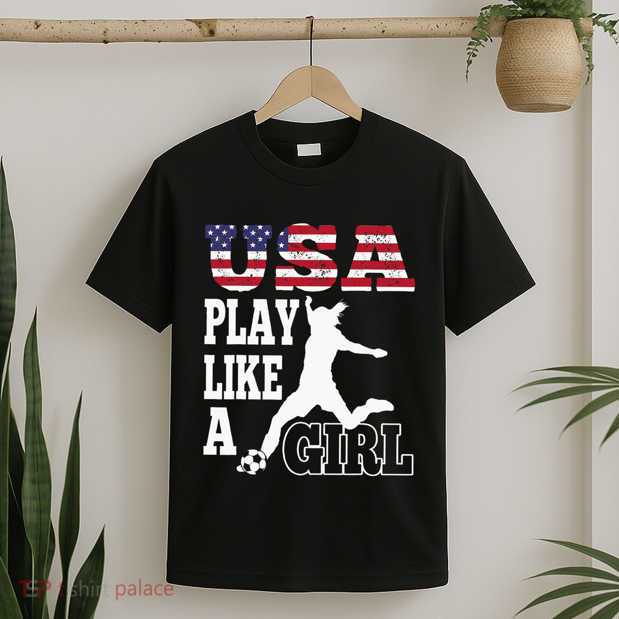 Play Like A Girl US American Flag Patriotic Soccer T-Shirt