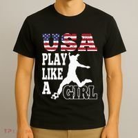 Play Like A Girl US American Flag Patriotic Soccer T-Shirt thumb 3