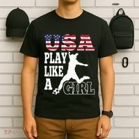 Play Like A Girl US American Flag Patriotic Soccer T-Shirt thumb 6