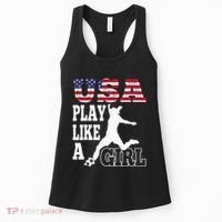 Play Like A Girl US American Flag Patriotic Soccer Women's Tank Top thumb 0