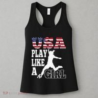 Play Like A Girl US American Flag Patriotic Soccer Women's Tank Top thumb 3