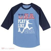Play Like A Girl US American Flag Patriotic Soccer Raglan Baseball Sleeve Shirt thumb 0