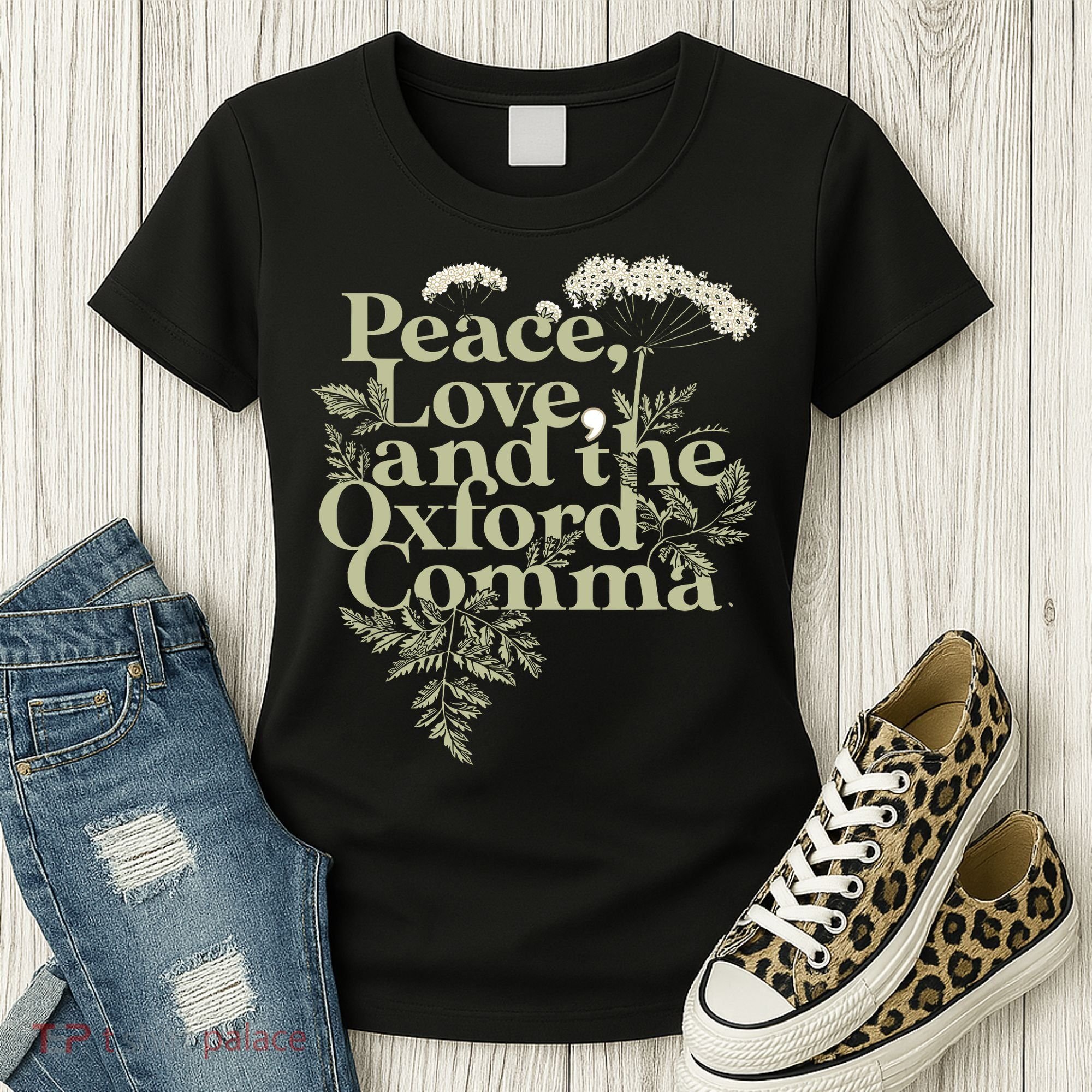 Peace Love And The OxFord English Comma Grammar Humor Women's T-Shirt