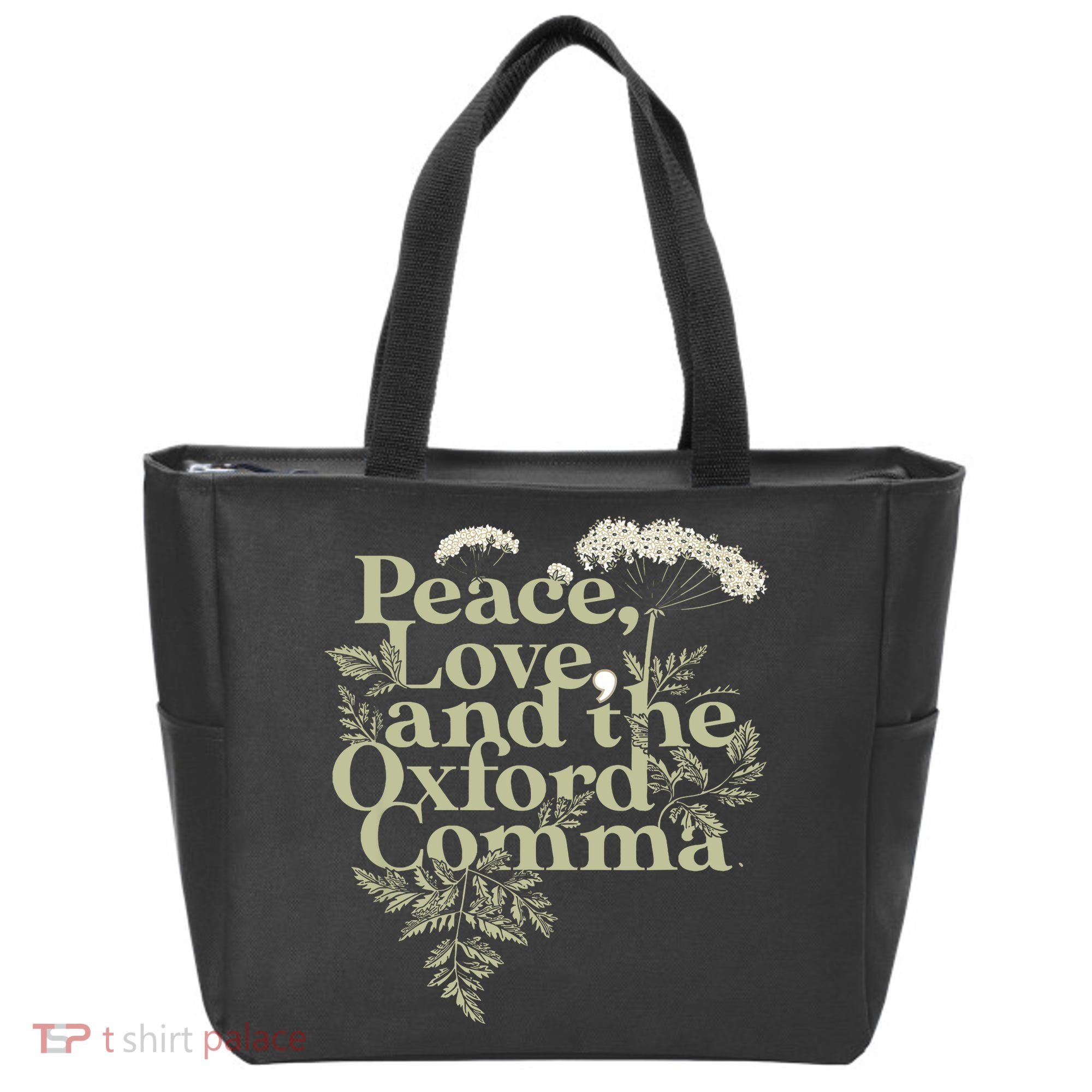 Peace Love And The OxFord English Comma Grammar Humor Tote Bag