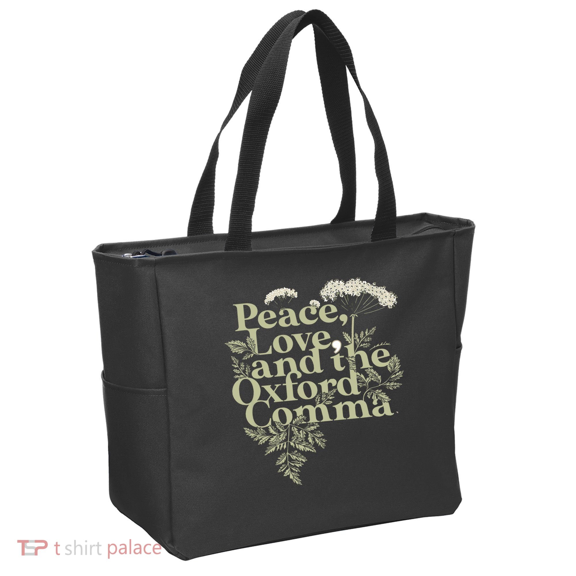 Peace Love And The OxFord English Comma Grammar Humor Tote Bag
