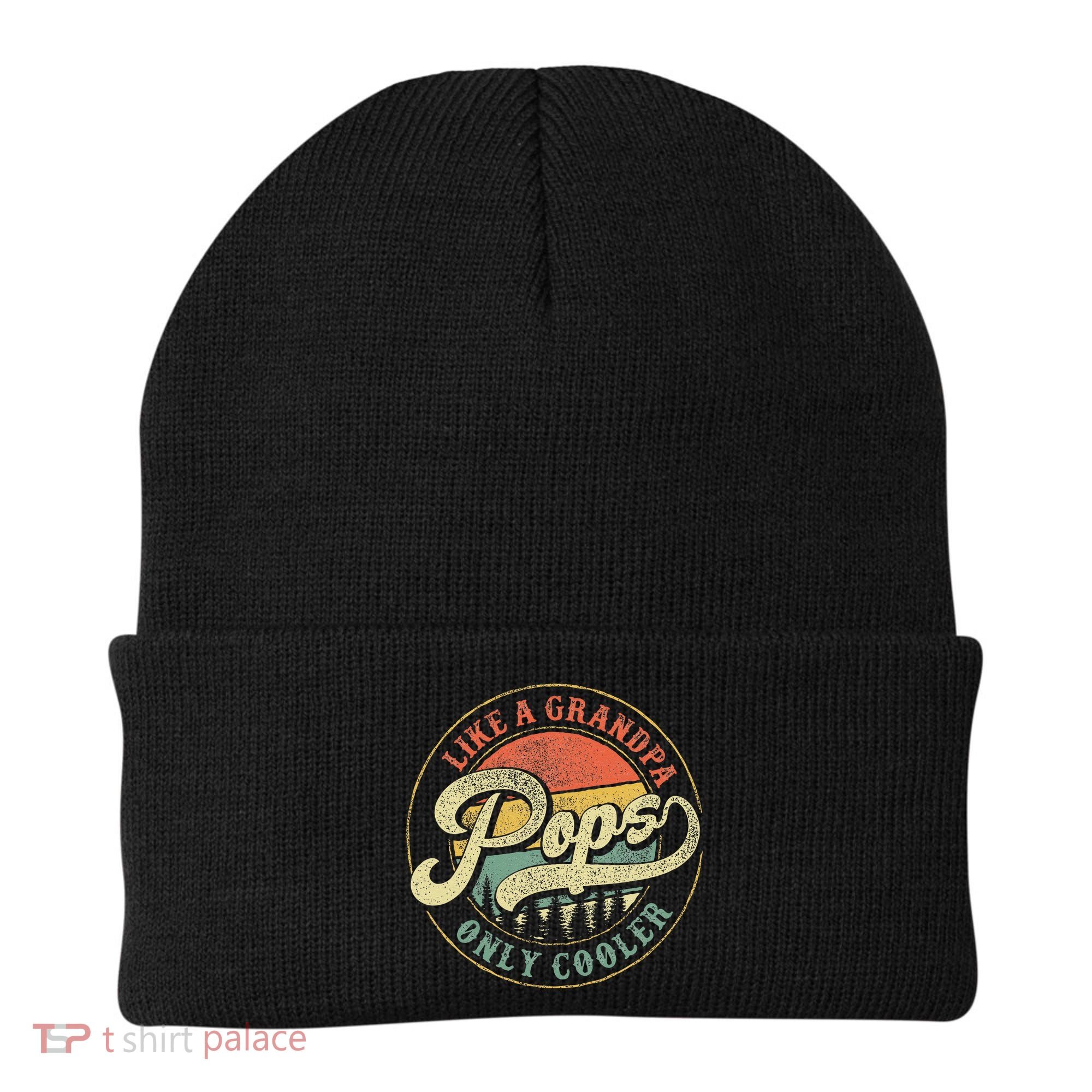 Pops Like A Grandpa Only Cooler Retro Gift Pops Dad Grandpa Beanie