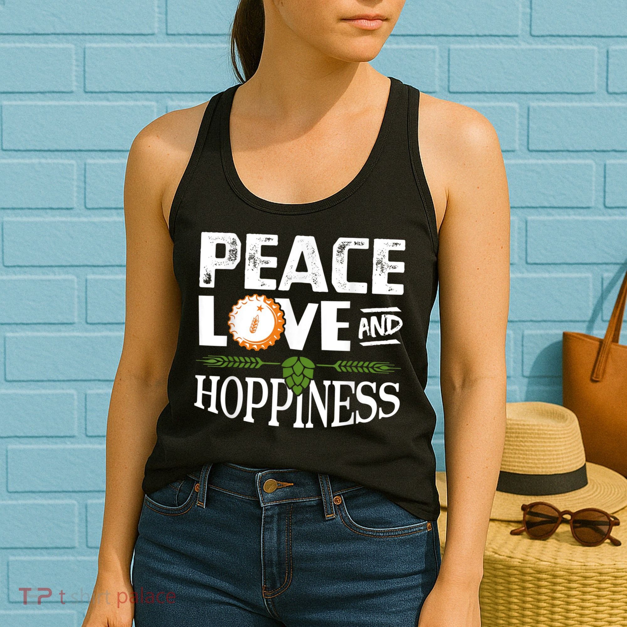 Peace Love And Hoppiness Craft Beer IPA Lovers Brewing Women's Tank Top