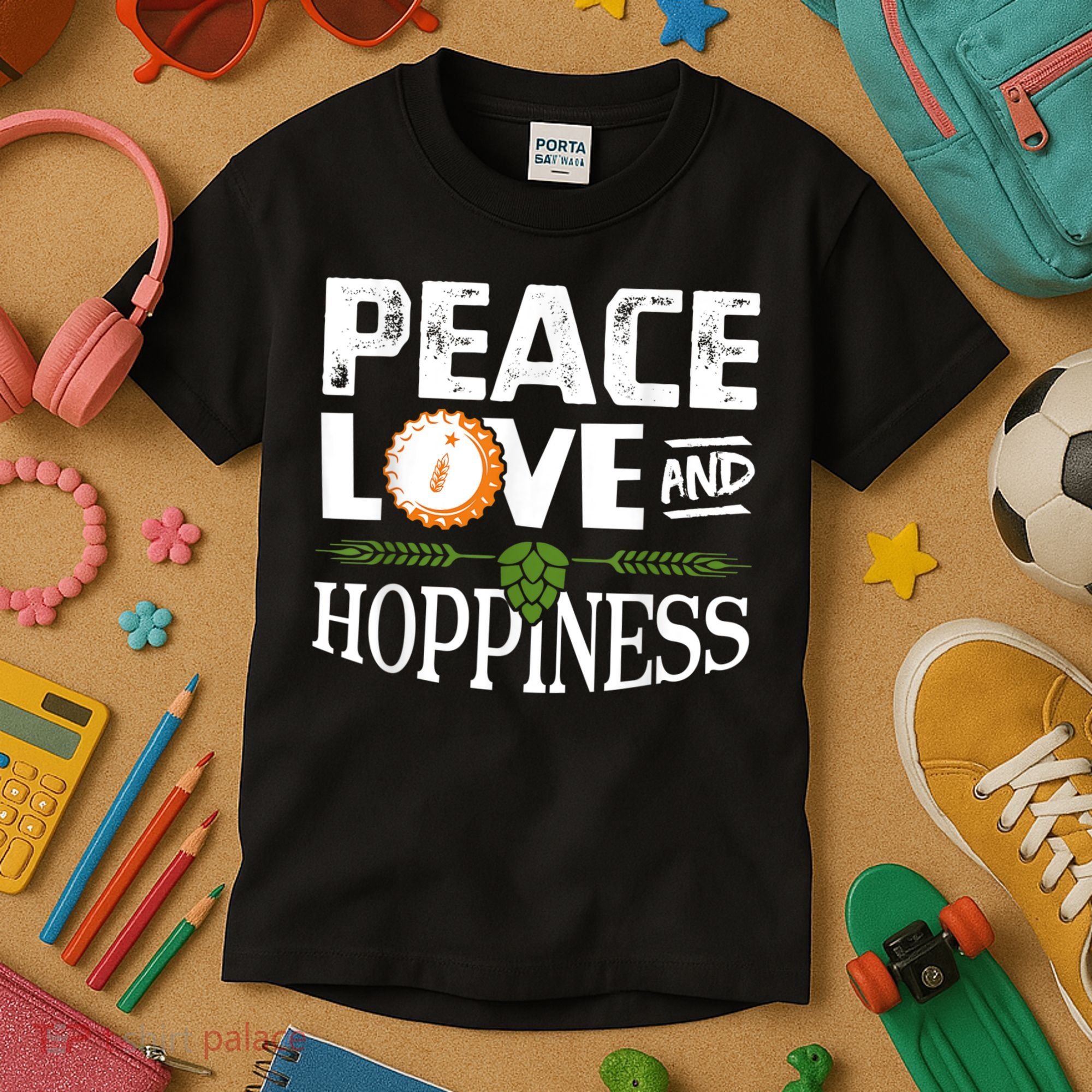 Peace Love And Hoppiness Craft Beer IPA Lovers Brewing Kids T-Shirt