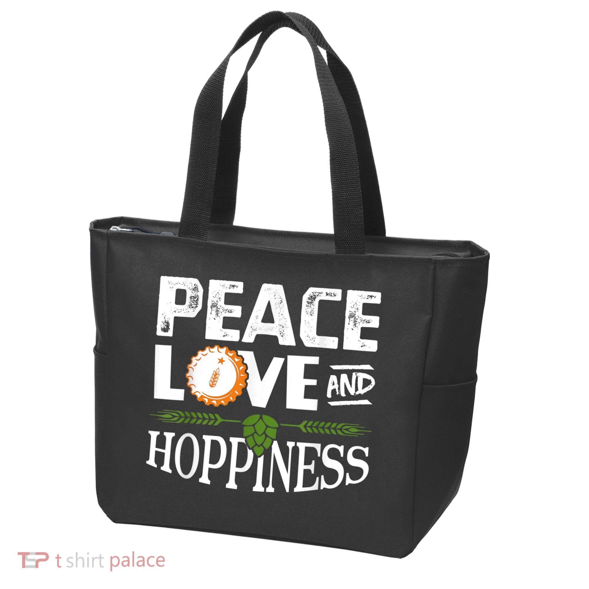 Peace Love And Hoppiness Craft Beer IPA Lovers Brewing Tote Bag