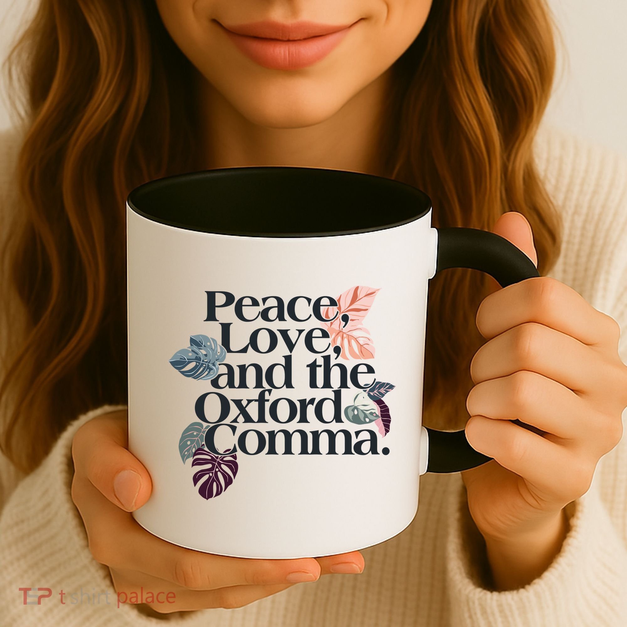Peace Love And The Comma Grammar Lover Coffee Mug