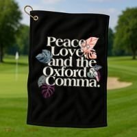 Peace Love And The Comma Grammar Lover Golf Towel thumb 1