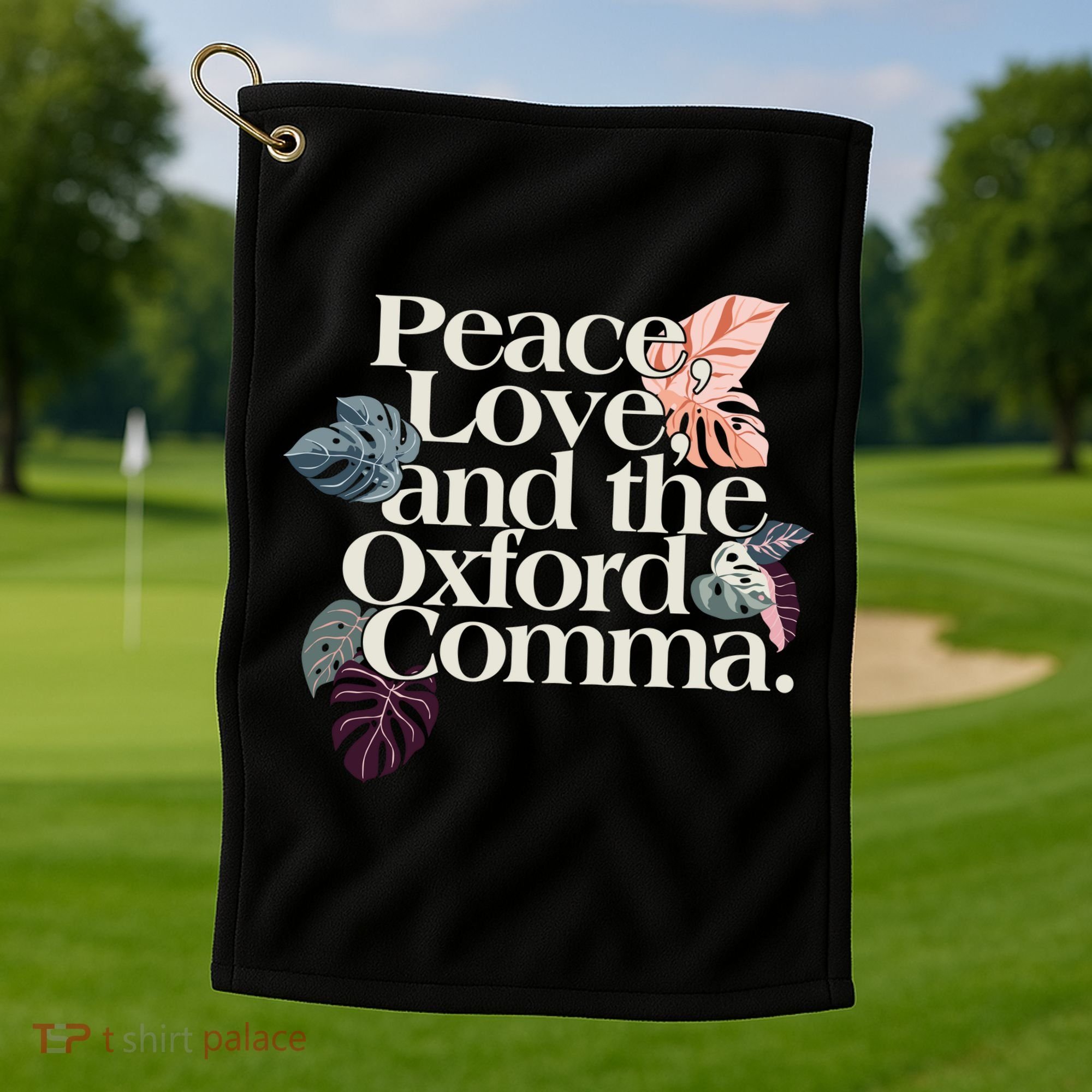 Peace Love And The Comma Grammar Lover Golf Towel