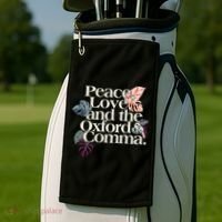 Peace Love And The Comma Grammar Lover Golf Towel thumb 2