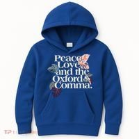 Peace Love And The Comma Grammar Lover Kids Hoodie thumb 0
