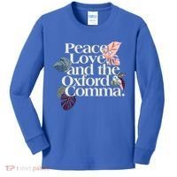 Peace Love And The Comma Grammar Lover Kids Long Sleeve Shirt thumb 0