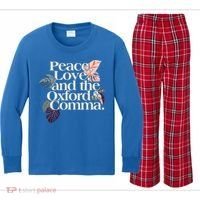 Peace Love And The Comma Grammar Lover Kids Long Sleeve Plaid Pajama Set thumb 0
