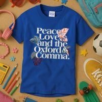 Peace Love And The Comma Grammar Lover Kids T-Shirt thumb 3