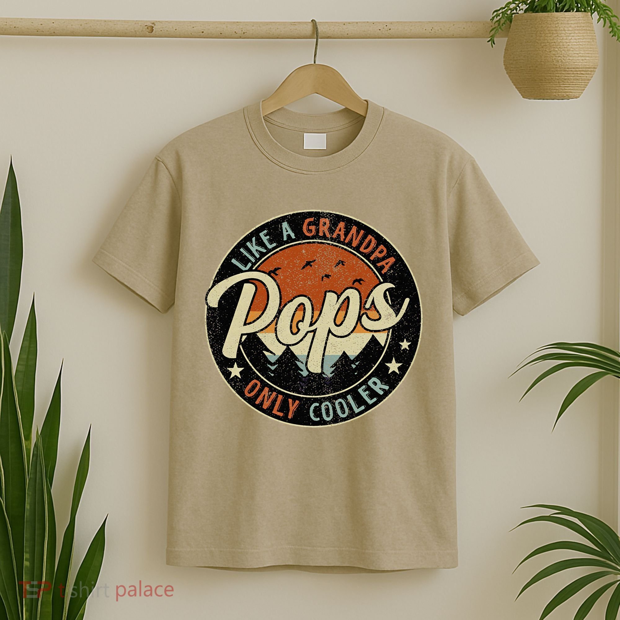 Pops Like A Grandpa Only Cooler Vintage Retro Fathers Day T-Shirt