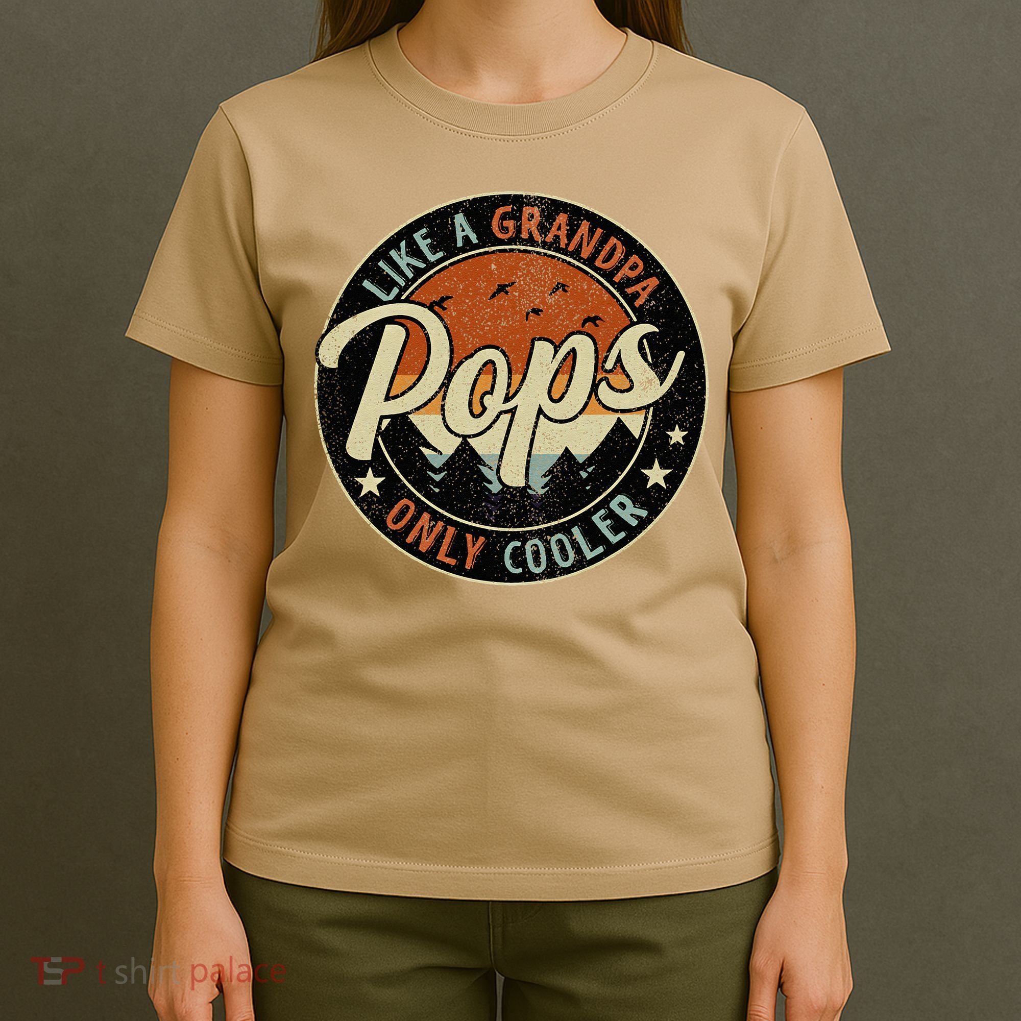 Pops Like A Grandpa Only Cooler Vintage Retro Fathers Day T-Shirt