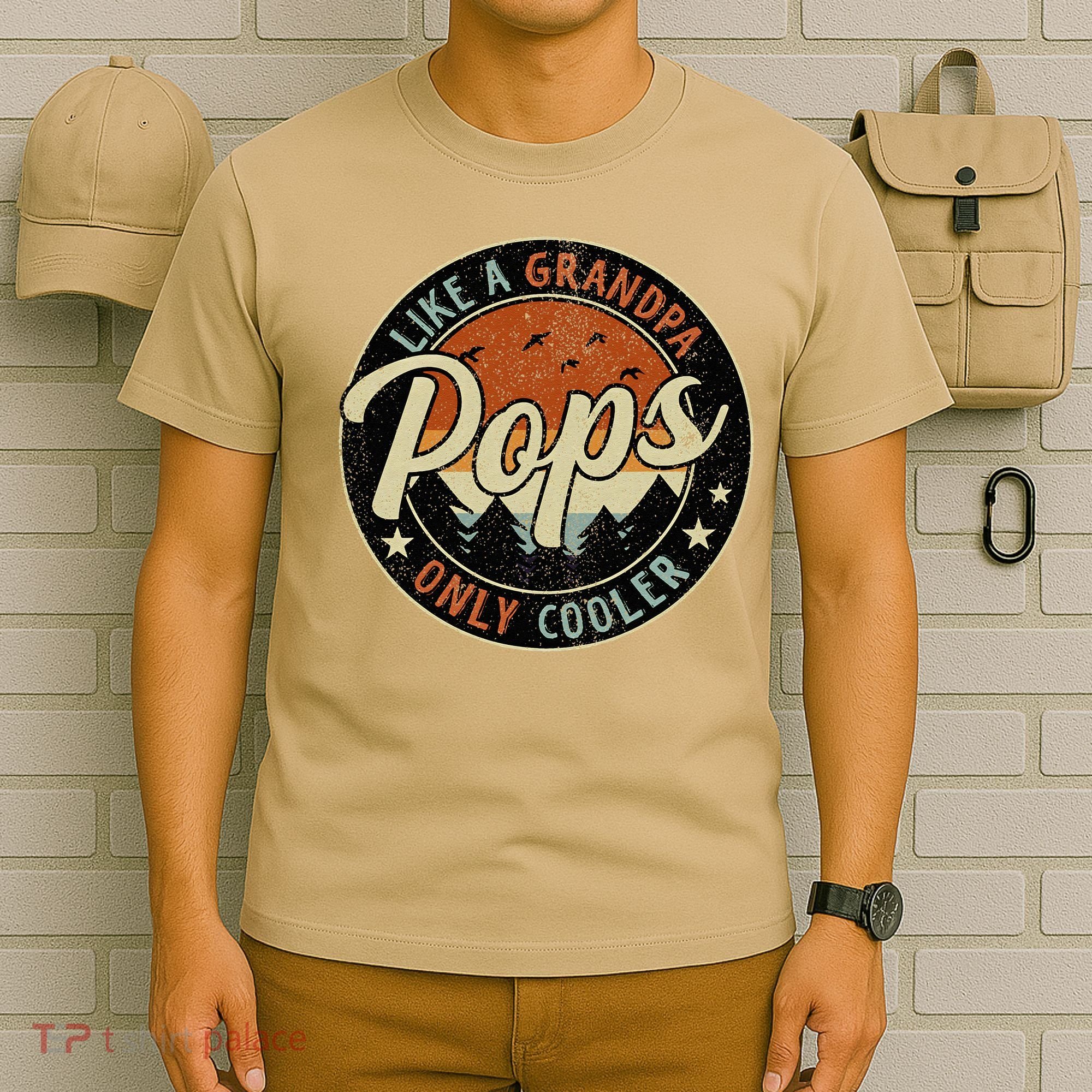 Pops Like A Grandpa Only Cooler Vintage Retro Fathers Day T-Shirt