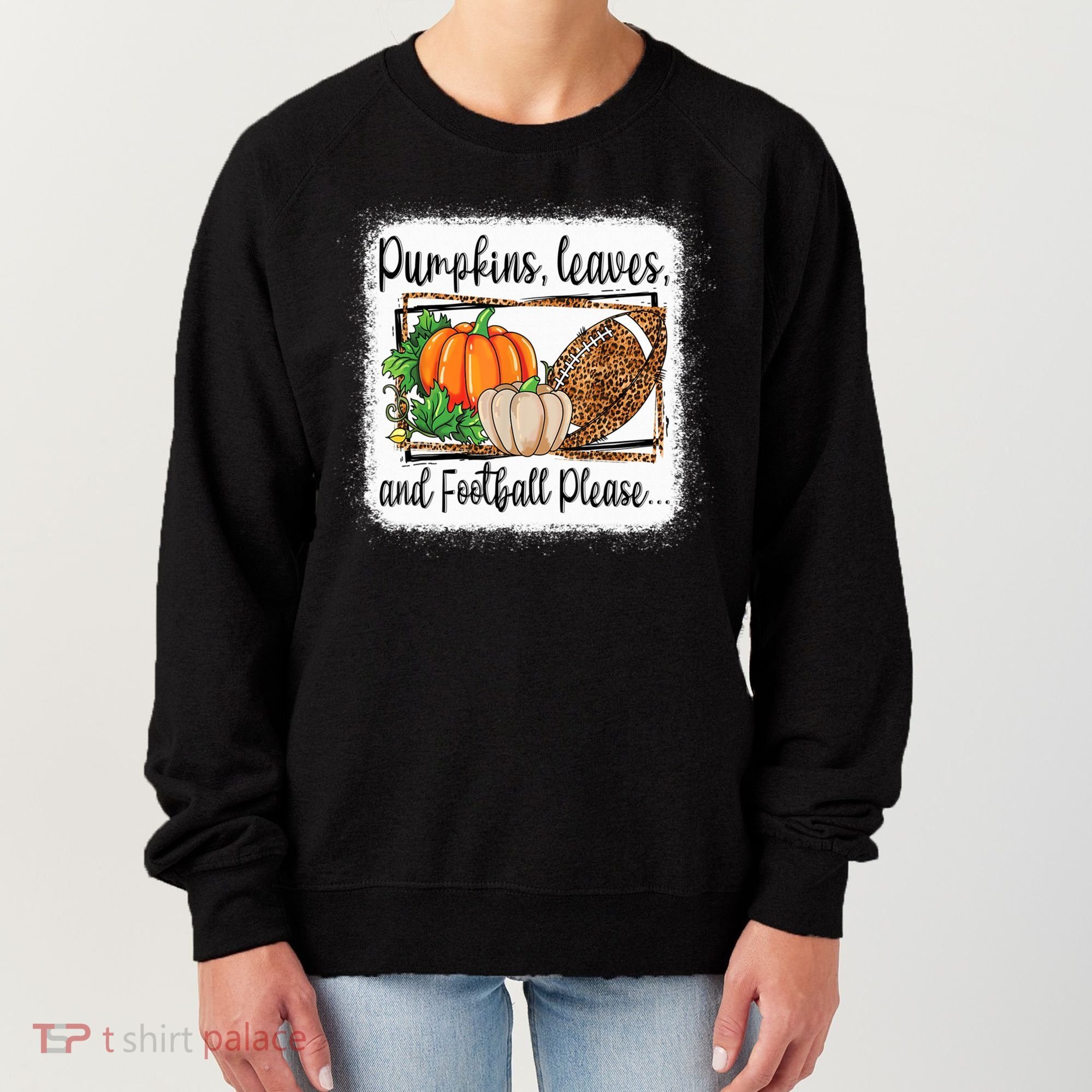 Pumpkin Leaves And Football Please Leopard Fall Vibes Gift Women's Sweatshirt