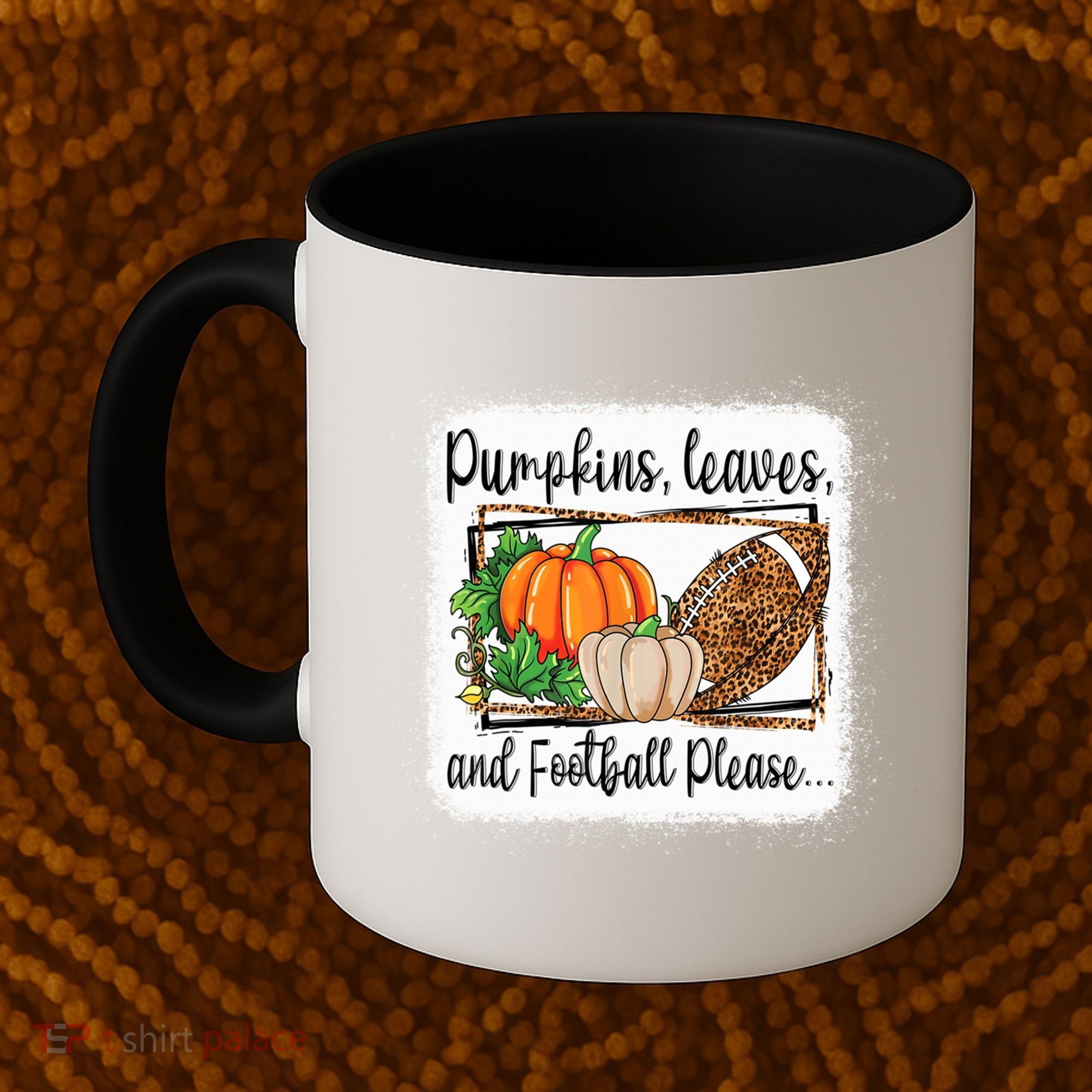 Pumpkin Leaves And Football Please Leopard Fall Vibes Gift Coffee Mug