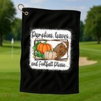 Pumpkin Leaves And Football Please Leopard Fall Vibes Gift Golf Towel thumb 1