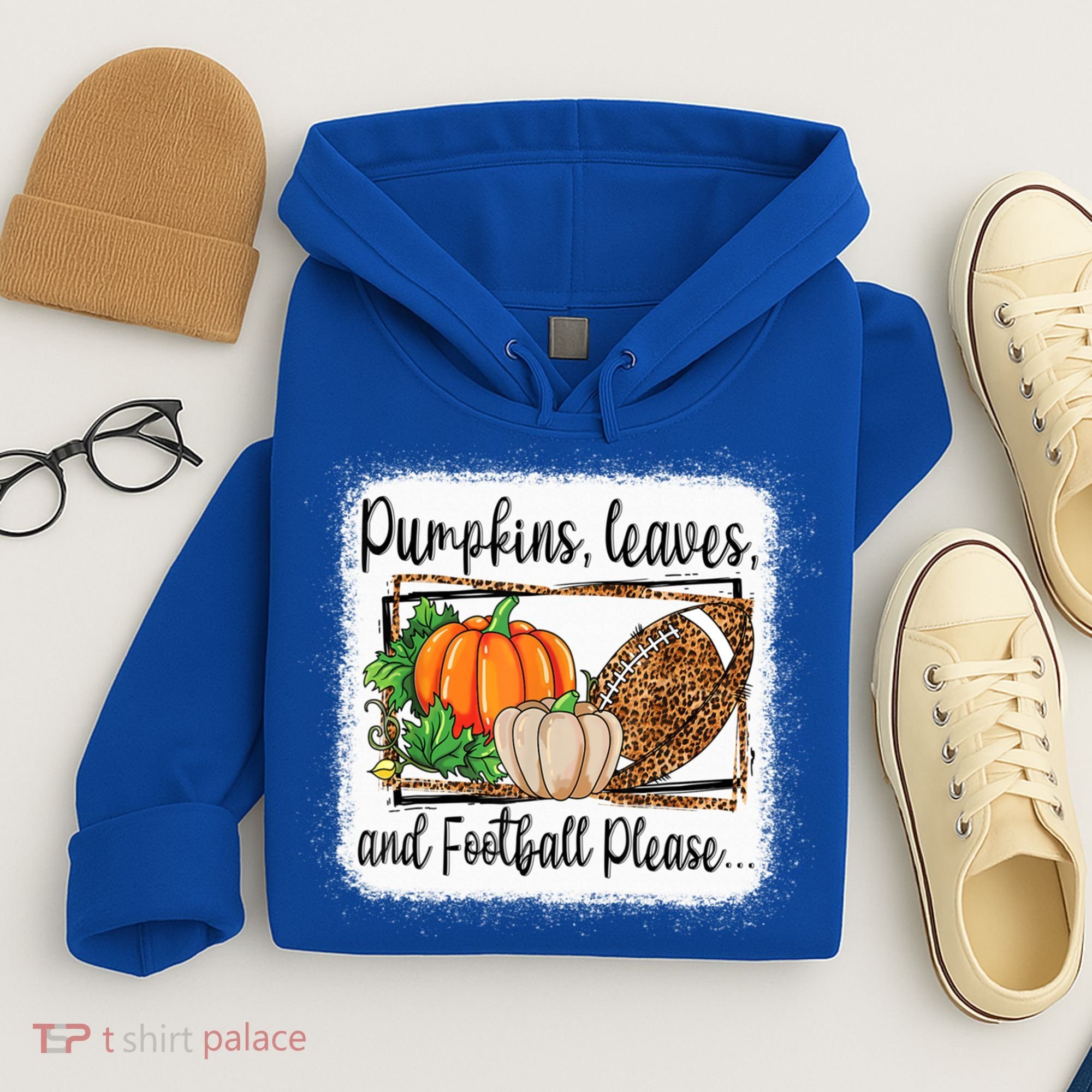Pumpkin Leaves And Football Please Leopard Fall Vibes Gift Hoodie