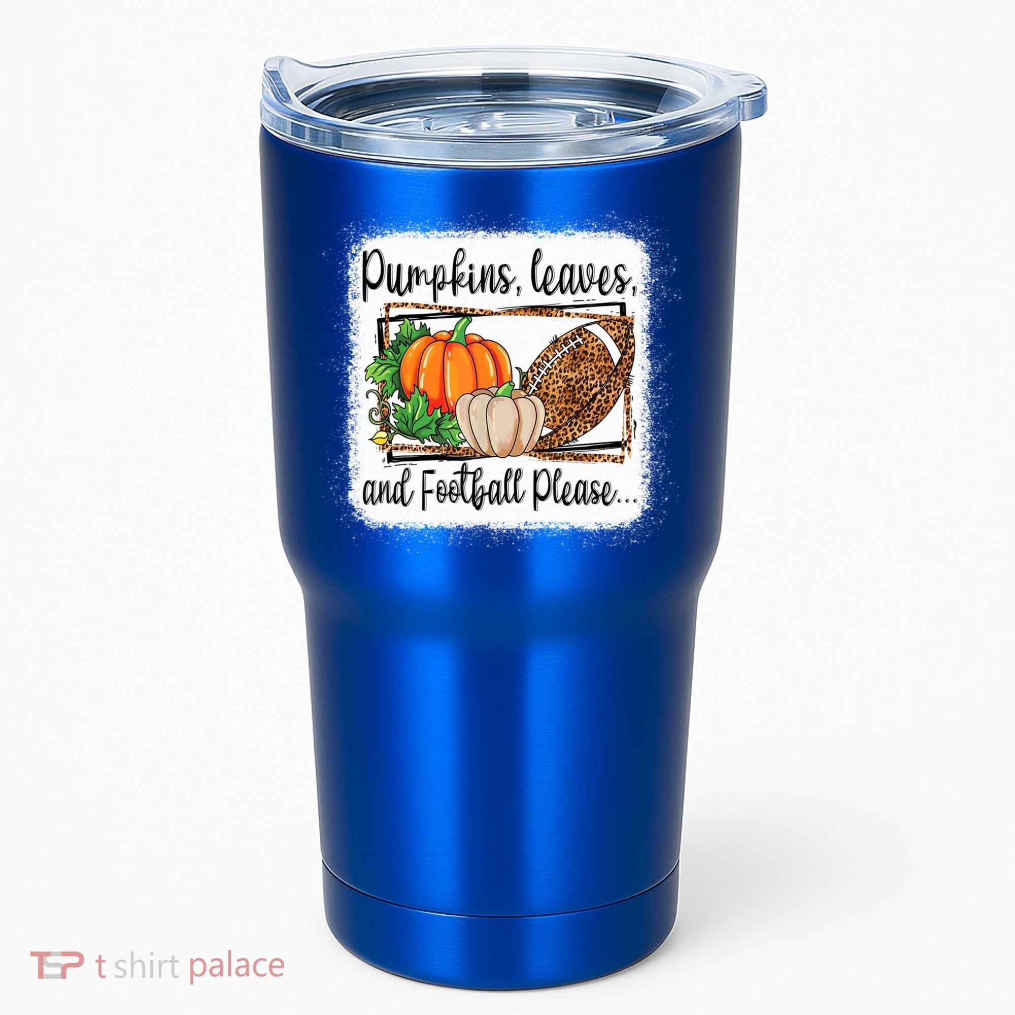 Pumpkin Leaves And Football Please Leopard Fall Vibes Gift Tumbler