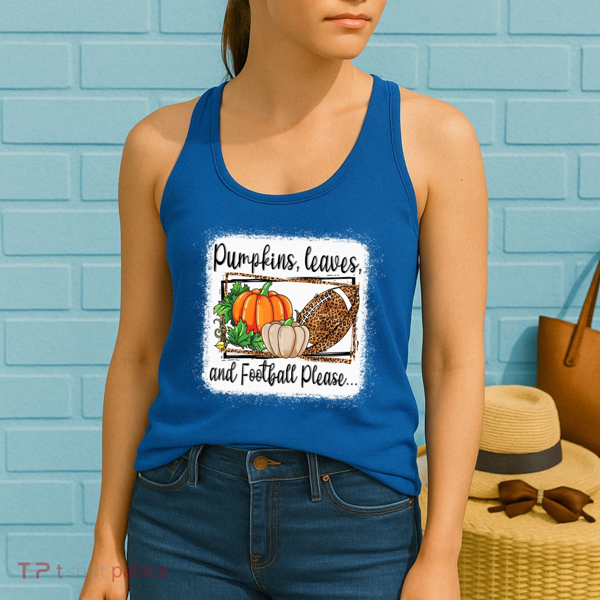 Pumpkin Leaves And Football Please Leopard Fall Vibes Gift Women's Tank Top