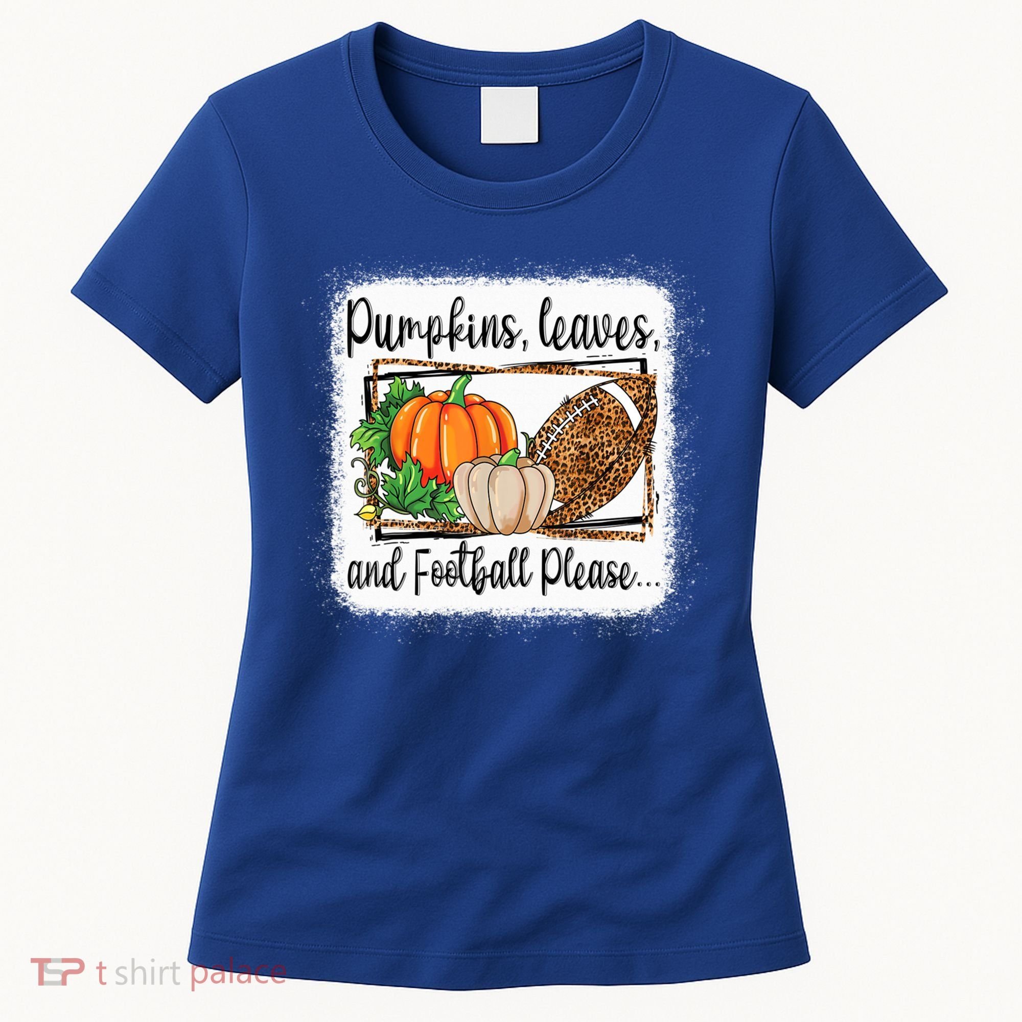 Pumpkin Leaves And Football Please Leopard Fall Vibes Gift Women's T-Shirt
