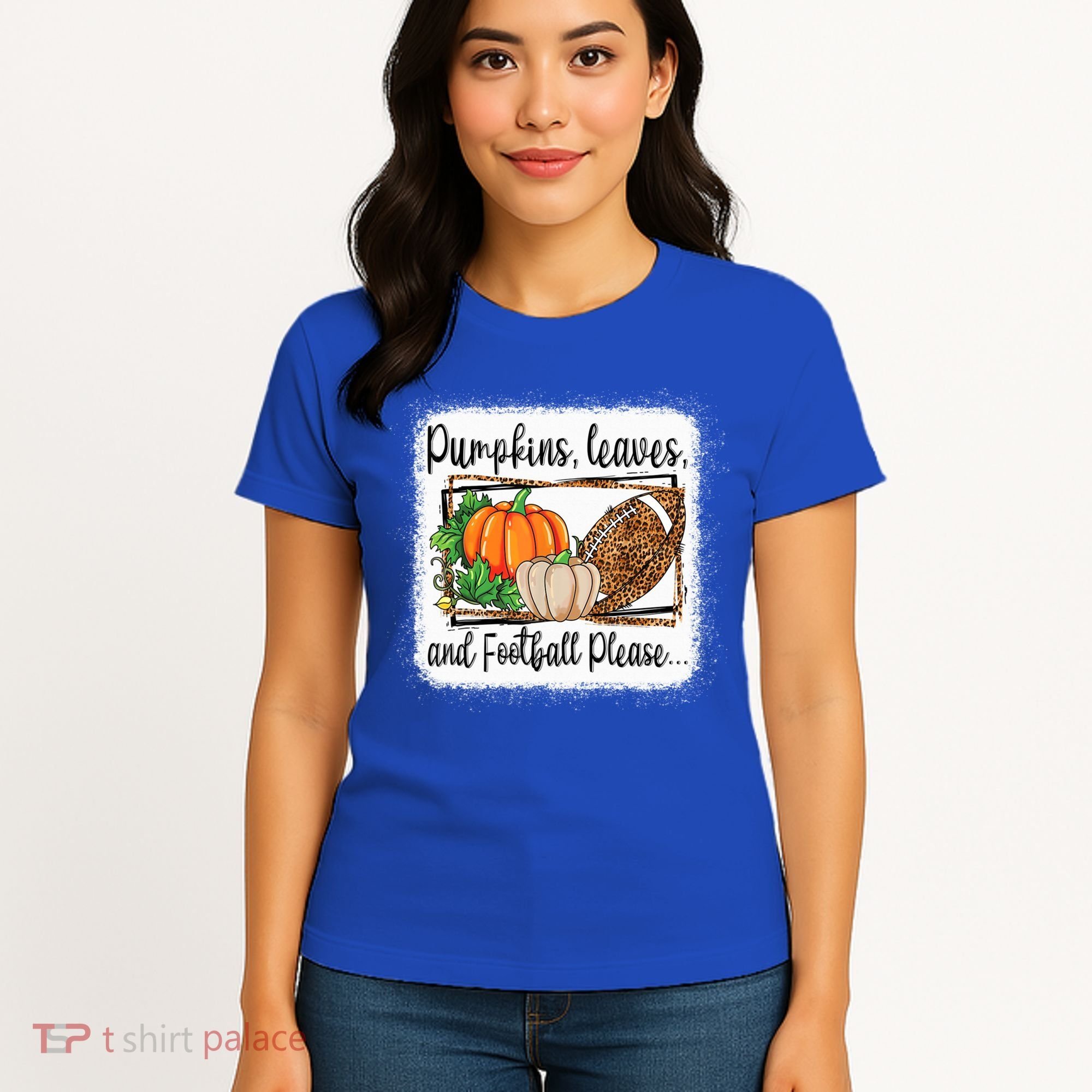Pumpkin Leaves And Football Please Leopard Fall Vibes Gift Women's T-Shirt