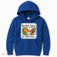 Pumpkin Leaves And Football Please Leopard Fall Vibes Gift Kids Hoodie thumb 0