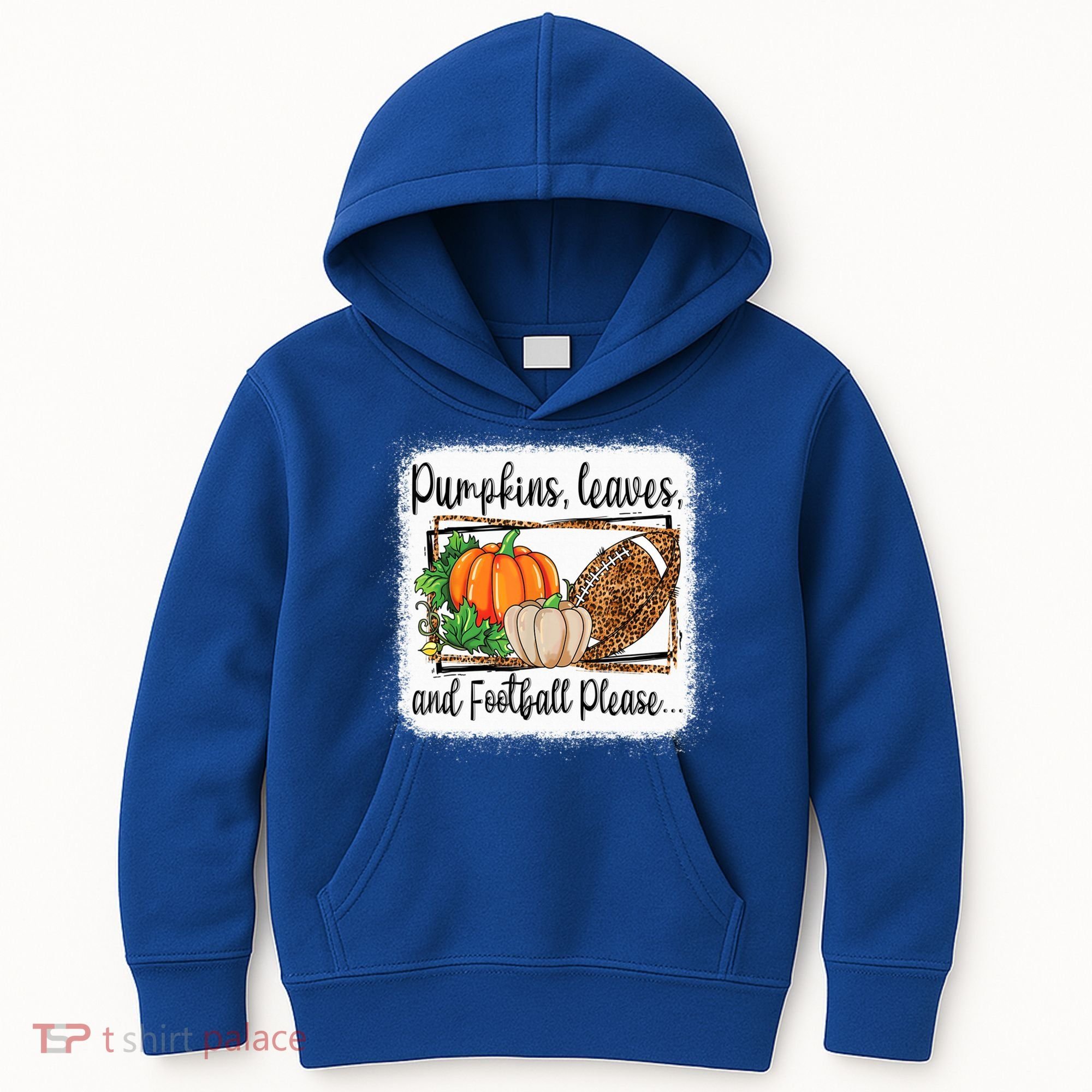 Pumpkin Leaves And Football Please Leopard Fall Vibes Gift Kids Hoodie
