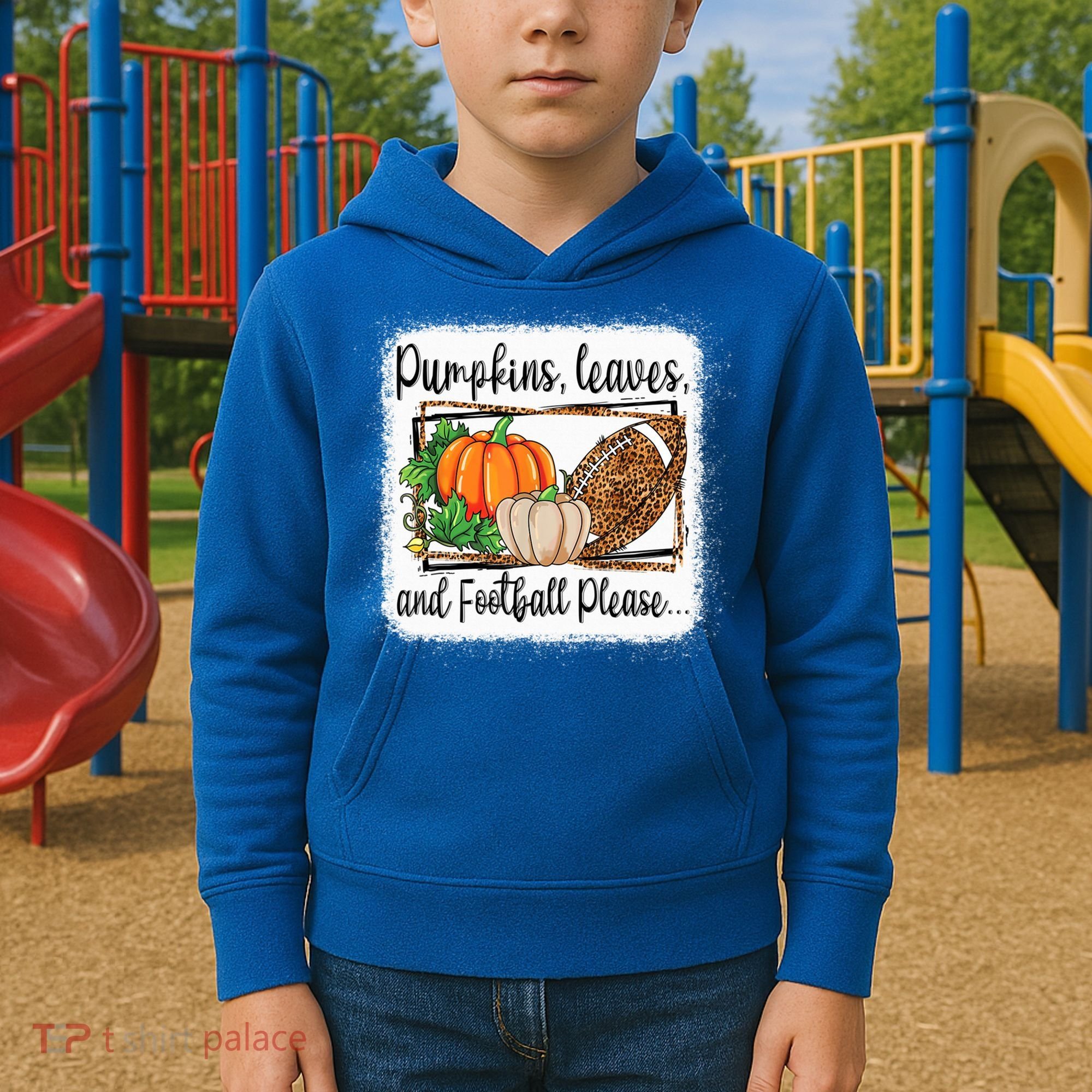 Pumpkin Leaves And Football Please Leopard Fall Vibes Gift Kids Hoodie