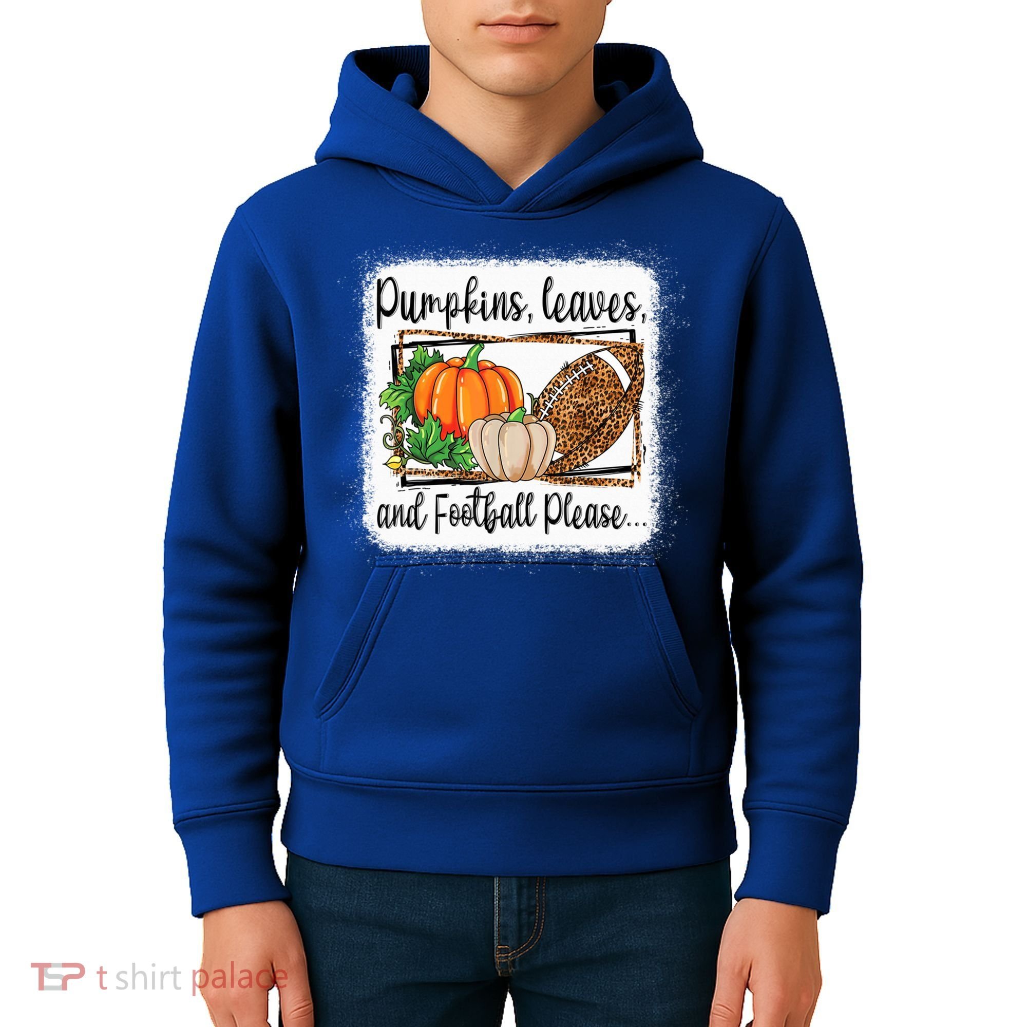 Pumpkin Leaves And Football Please Leopard Fall Vibes Gift Kids Hoodie