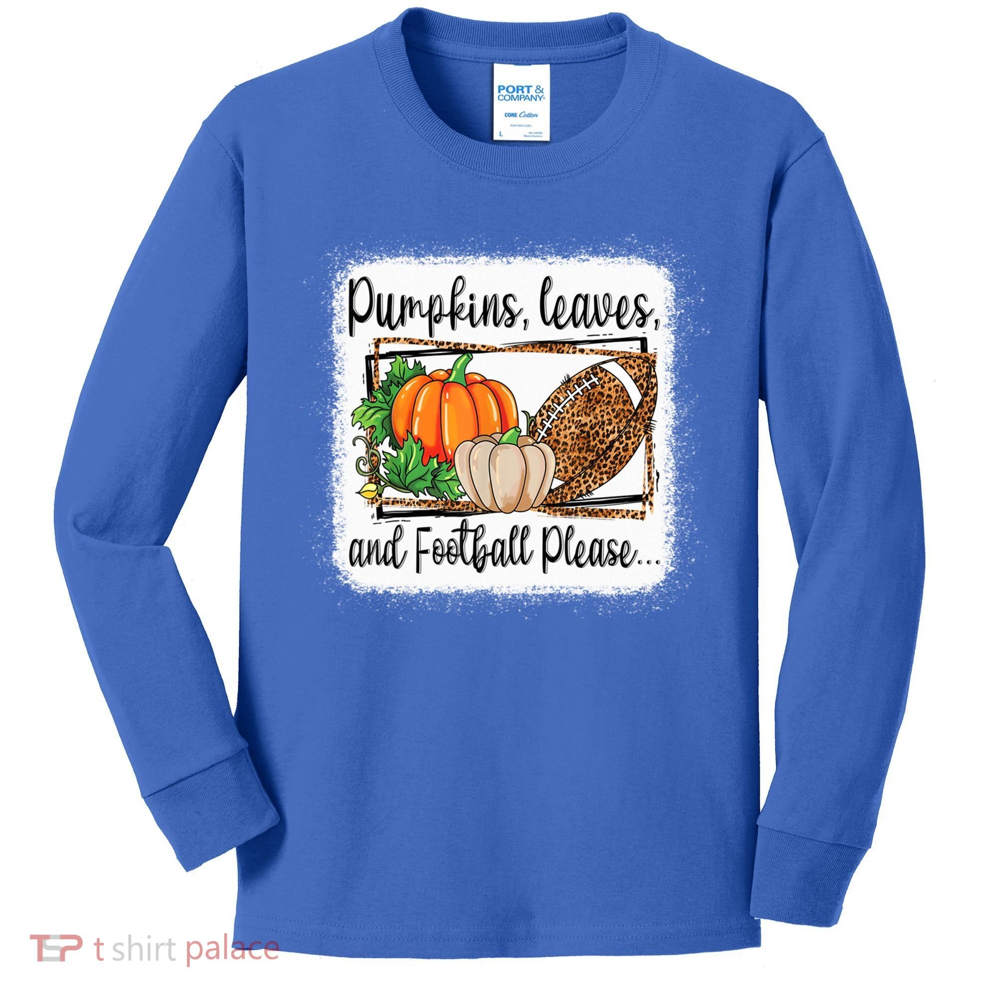 Pumpkin Leaves And Football Please Leopard Fall Vibes Gift Kids Long Sleeve Shirt