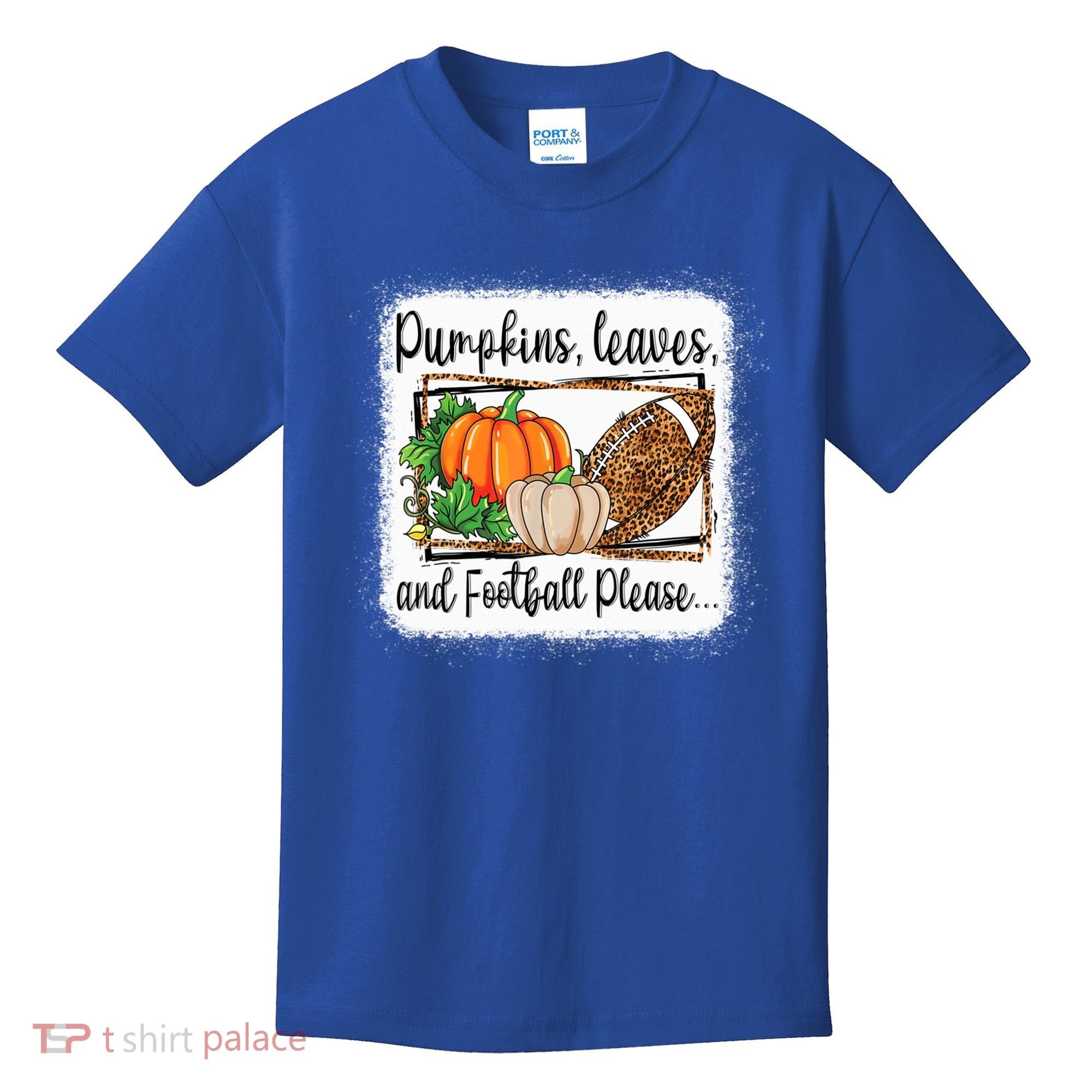 Pumpkin Leaves And Football Please Leopard Fall Vibes Gift Kids T-Shirt
