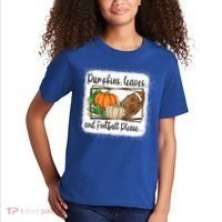 Pumpkin Leaves And Football Please Leopard Fall Vibes Gift Kids T-Shirt thumb 2