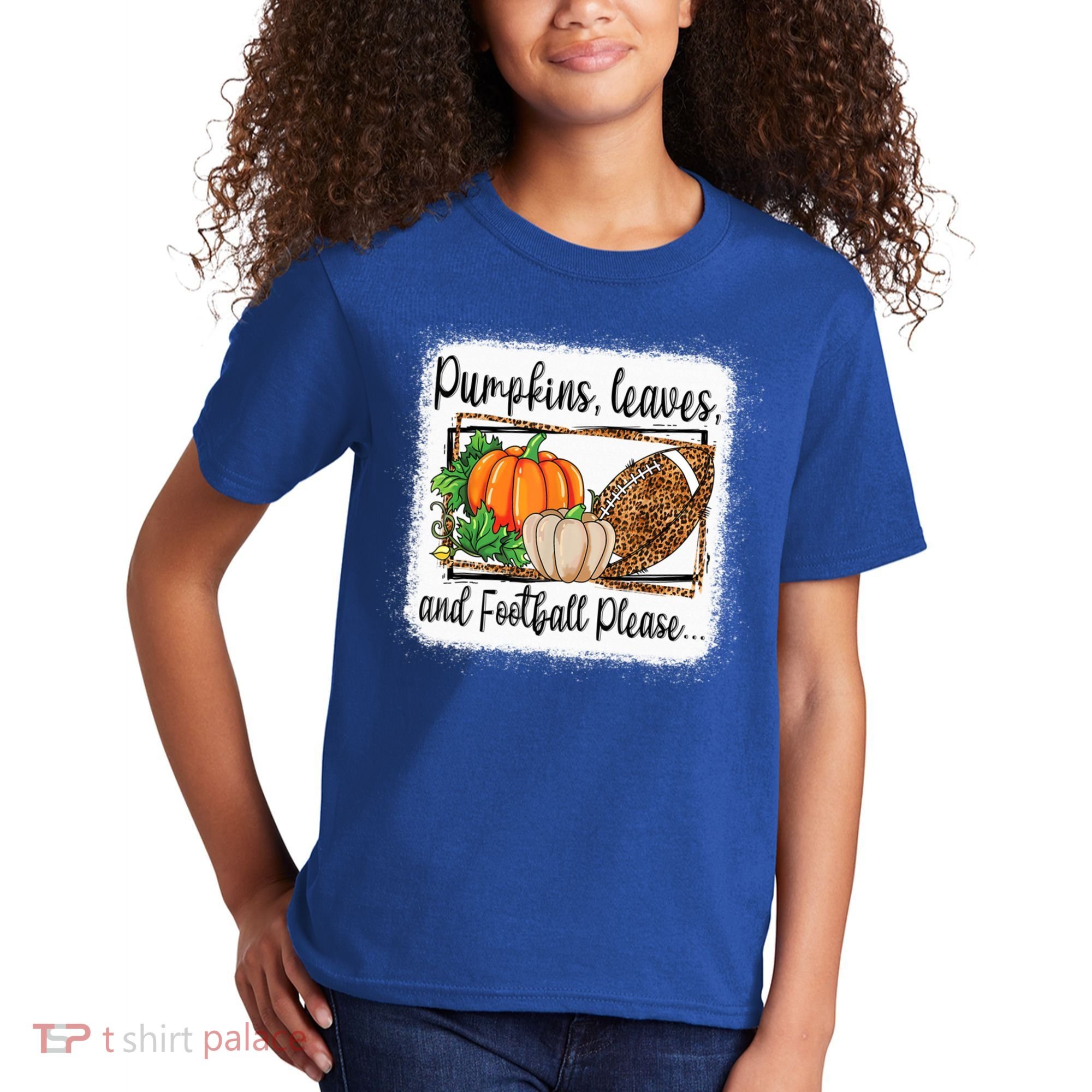 Pumpkin Leaves And Football Please Leopard Fall Vibes Gift Kids T-Shirt