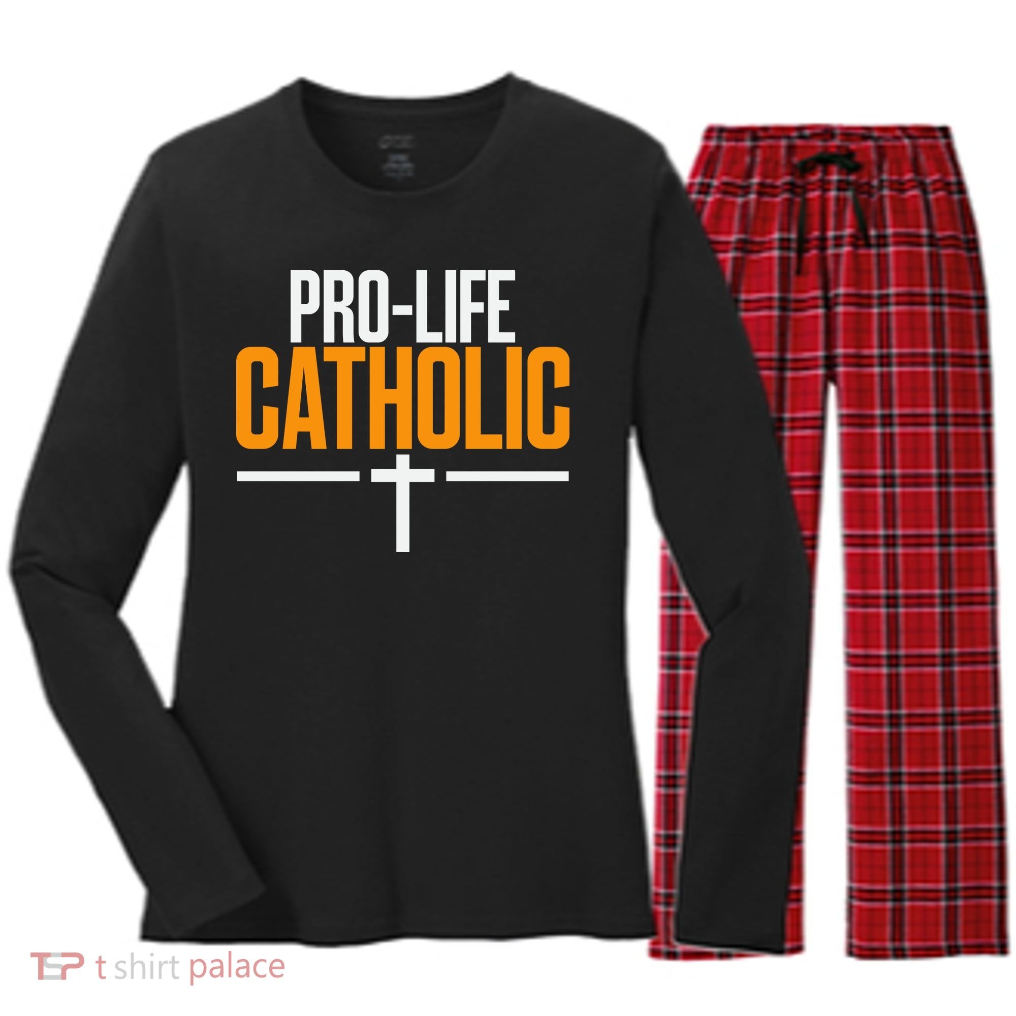 Pro Life Anti Abortion Catholic Women's Long Sleeve Flannel Pajama Set 