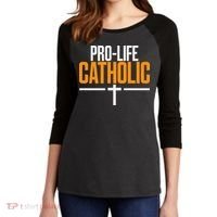 Pro Life Anti Abortion Catholic Women's Tri-Blend 3/4-Sleeve Raglan Shirt thumb 2